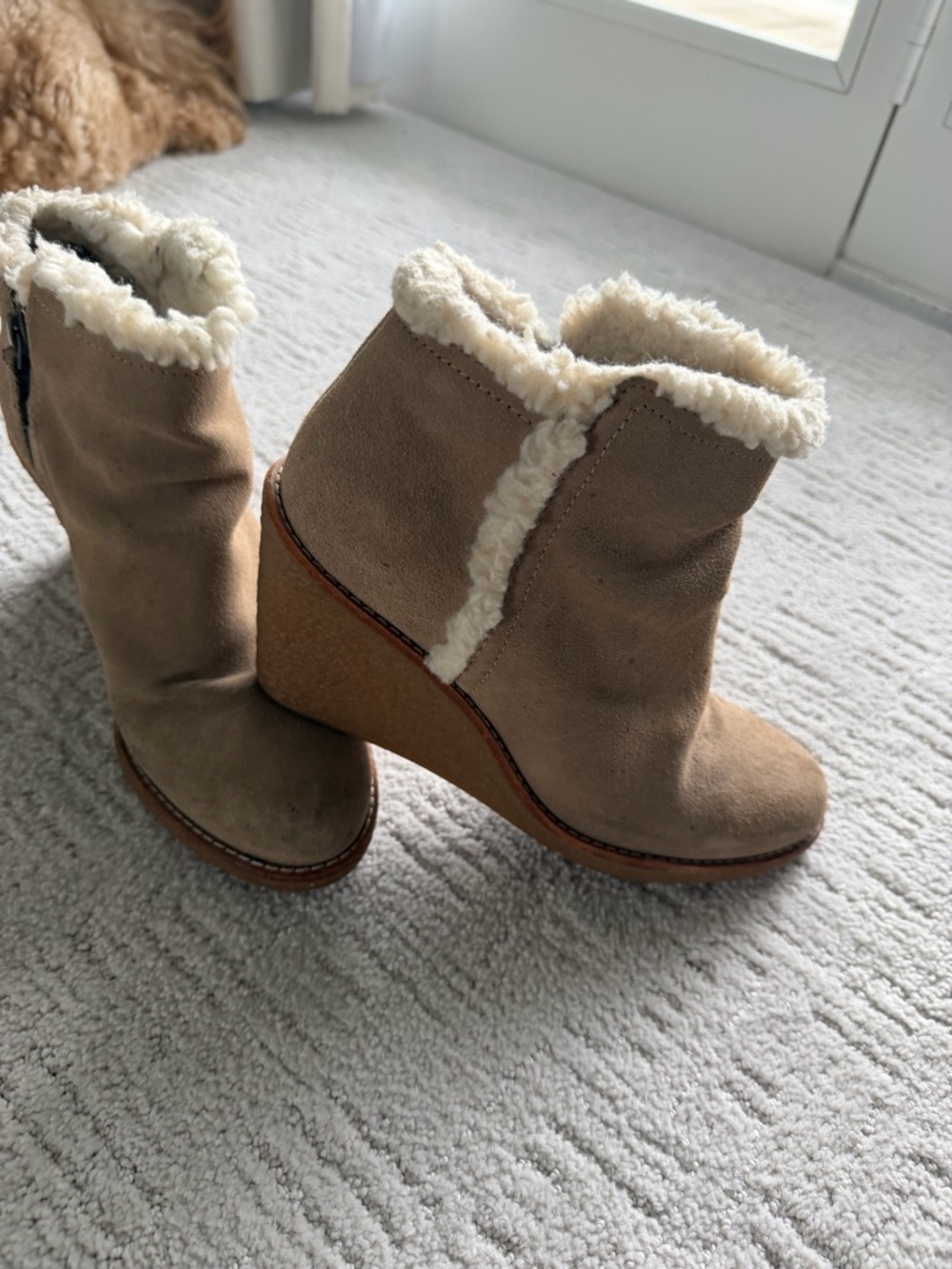 Cole Haan Women's waterproof gray Suede Wedge Ankle Boots with Faux Shearling